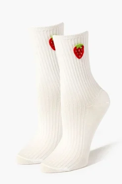 Embroidered Strawberry Crew Socks