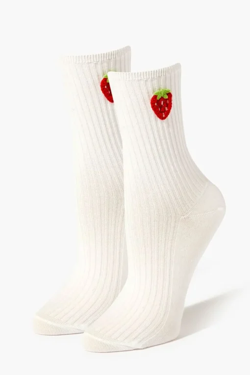 Embroidered Strawberry Crew Socks