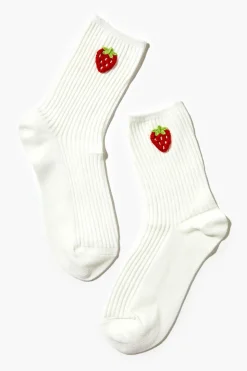 Embroidered Strawberry Crew Socks