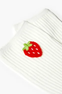 Embroidered Strawberry Crew Socks
