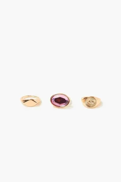 Engraved & Faux Gem Ring Set