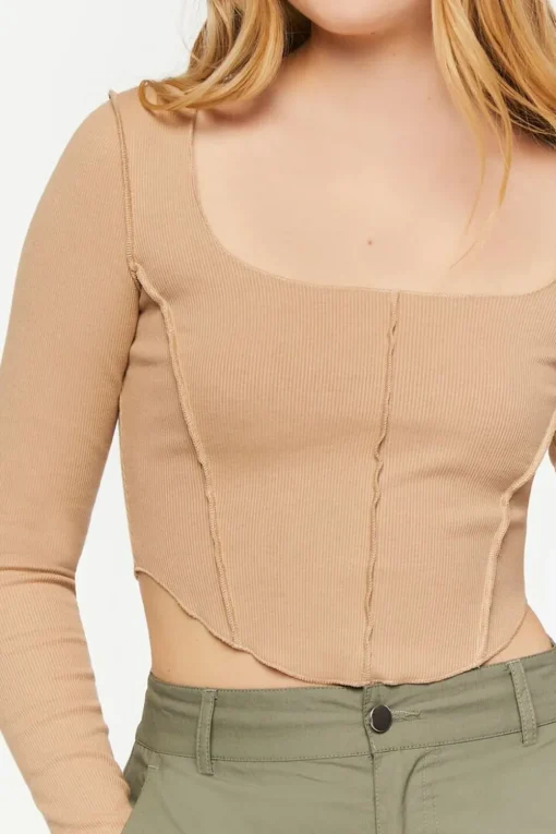 Exposed Seam Long-Sleeve Crop Top