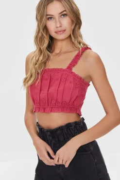 Eyelet Floral Ruffled Crop Top