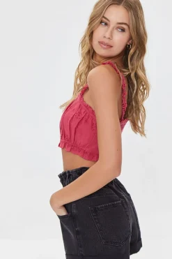 Eyelet Floral Ruffled Crop Top