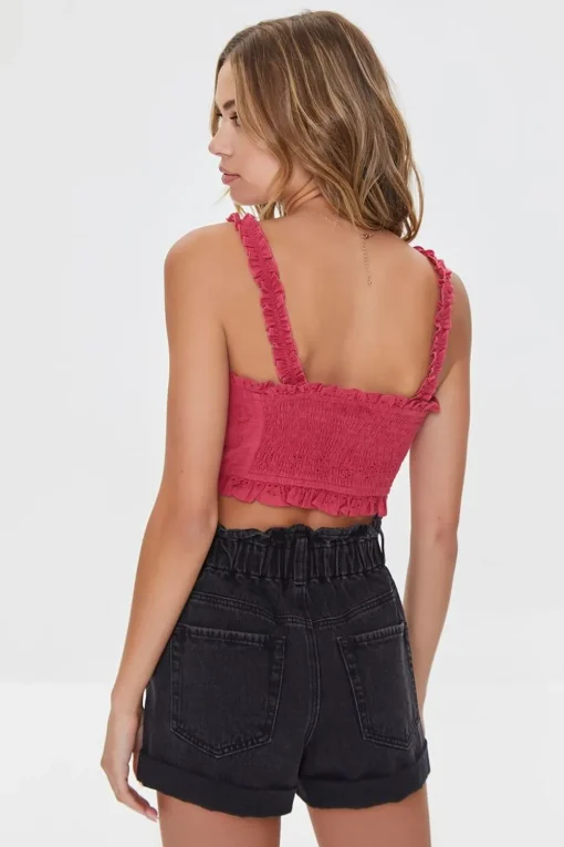 Eyelet Floral Ruffled Crop Top