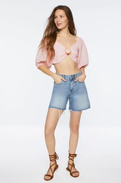 Eyelet O-Ring Smocked Crop Top