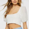 Eyelet Sweater-Knit Crop Top