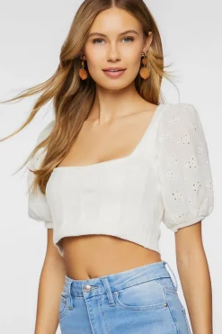 Eyelet Sweater-Knit Crop Top