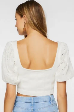 Eyelet Sweater-Knit Crop Top