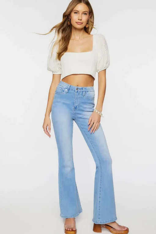 Eyelet Sweater-Knit Crop Top