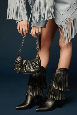 Faux Croc Baguette Chain Bag