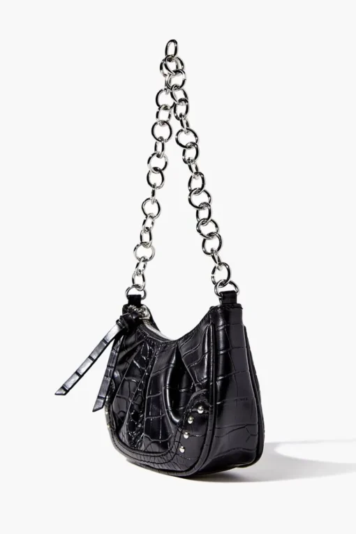 Faux Croc Baguette Chain Bag