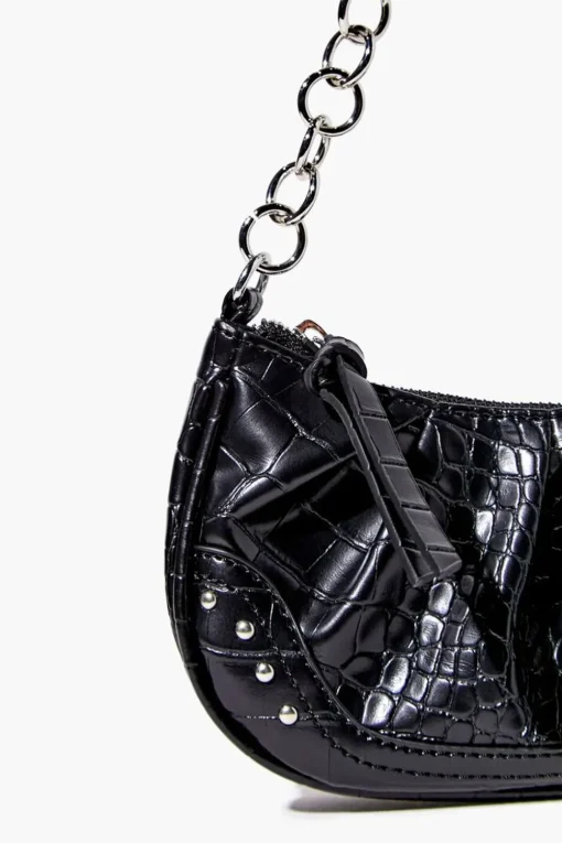 Faux Croc Baguette Chain Bag