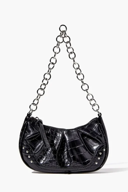 Faux Croc Baguette Chain Bag