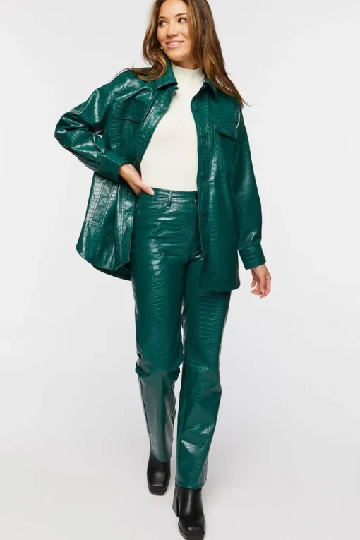 Faux Croc Bootcut Pants