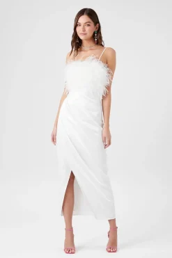 Faux Feather Cami Maxi Dress