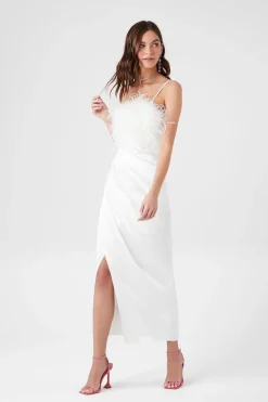 Faux Feather Cami Maxi Dress