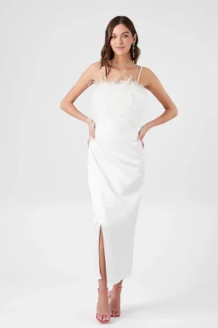 Faux Feather Cami Maxi Dress