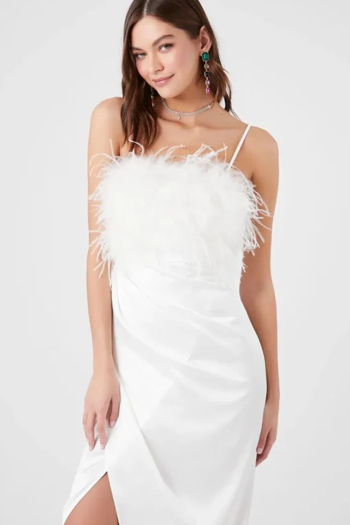 Faux Feather Cami Maxi Dress