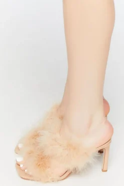 Faux Feather Square-Toe Heels