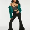 Faux Feather-Hem Jeans