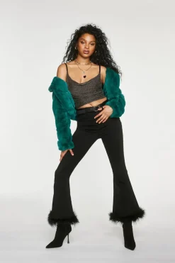Faux Feather-Hem Jeans