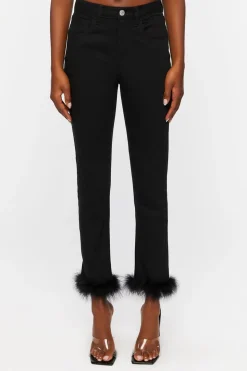 Faux Feather-Hem Jeans
