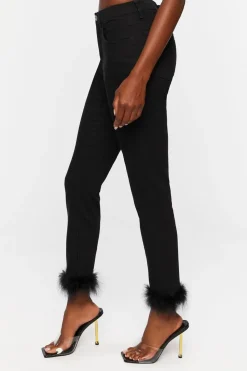 Faux Feather-Hem Jeans