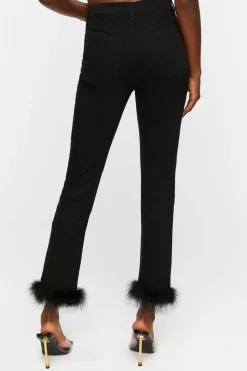 Faux Feather-Hem Jeans