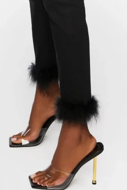 Faux Feather-Hem Jeans