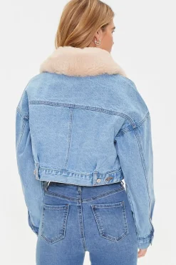 Faux Fur Collar Denim Jacket