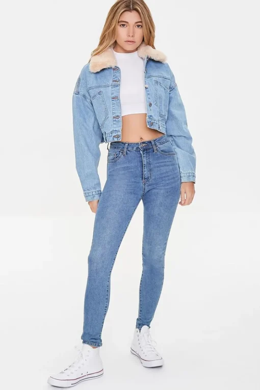 Faux Fur Collar Denim Jacket