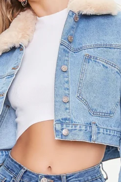 Faux Fur Collar Denim Jacket