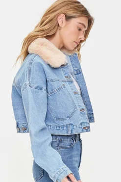 Faux Fur Collar Denim Jacket