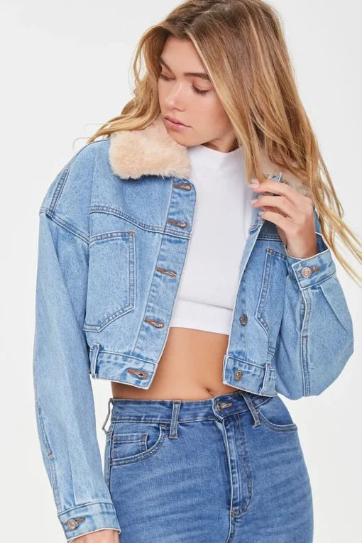 Faux Fur Collar Denim Jacket