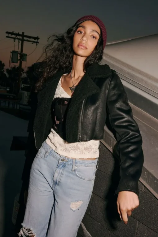 Faux Fur-Collar Moto Jacket
