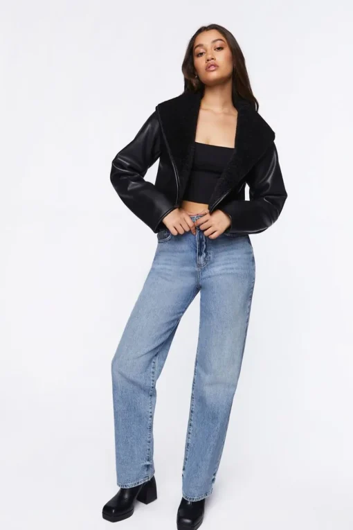 Faux Fur-Collar Moto Jacket