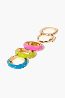Faux Gem & Rhinestone Enamel Ring Set