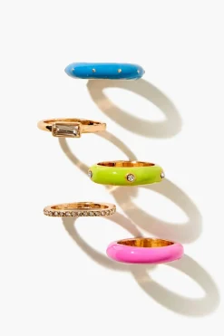 Faux Gem & Rhinestone Enamel Ring Set