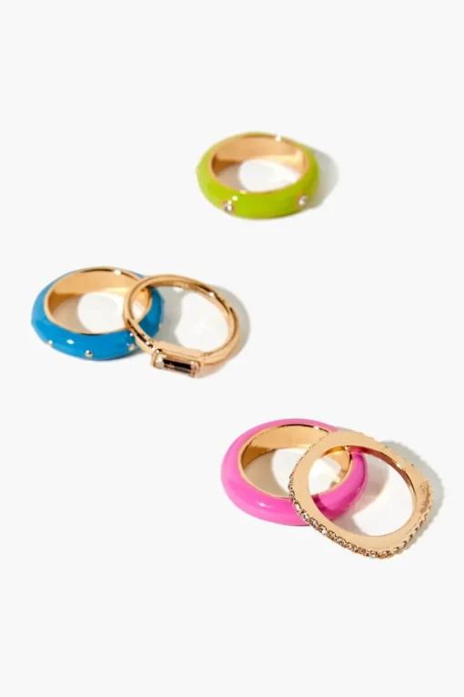 Faux Gem & Rhinestone Enamel Ring Set