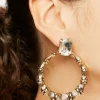 Faux Gem Bamboo Drop-Hoop Earrings