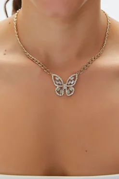 Faux Gem Butterfly Pendant Necklace