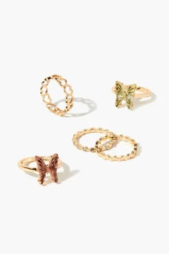 Faux Gem Butterfly Ring Set
