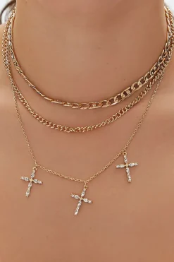 Faux Gem Cross Chain Necklace Set