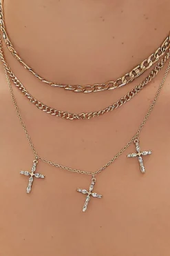 Faux Gem Cross Chain Necklace Set