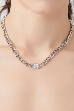Faux Gem Curb Chain Necklace