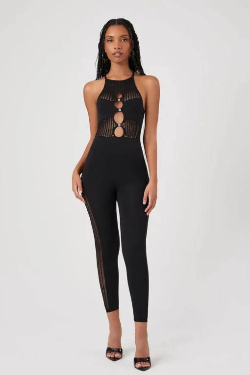 Faux Gem Cutout Cami Jumpsuit
