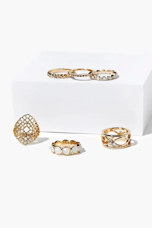 Faux Gem Cutout Ring Set