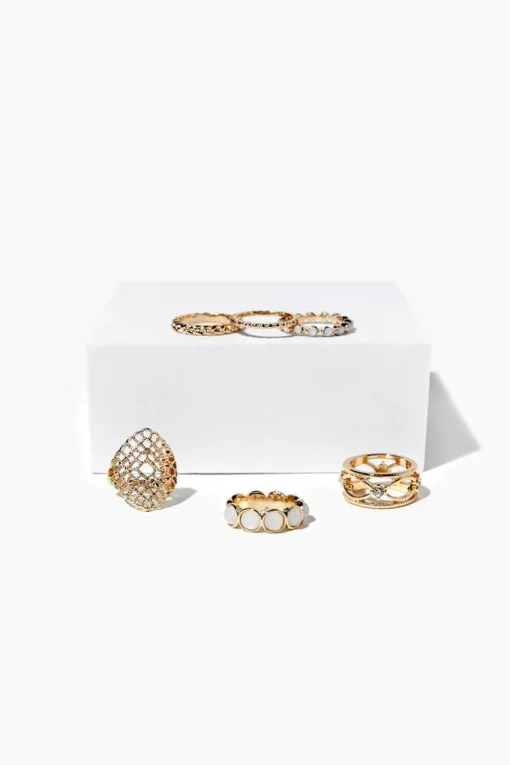 Faux Gem Cutout Ring Set
