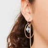 Faux Gem Dual-Hoop Drop Earrings